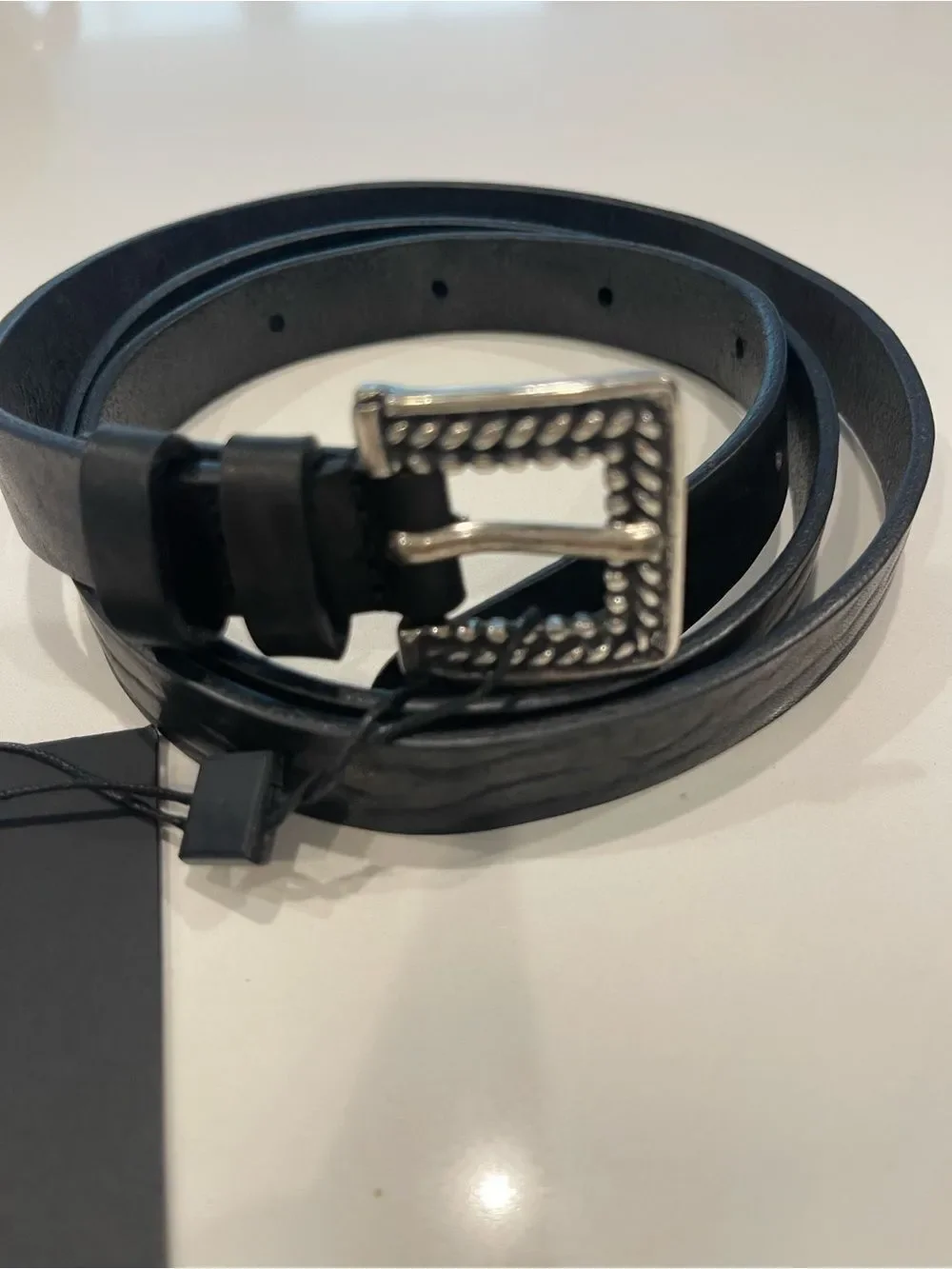 The Kooples Engraved Metal-Buckle Leather Belt In Black NWT LARGE